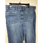 American Eagle  Size 18 Super High Rise Flare Jeans Patchwork Pockets Medium Wash Photo 1