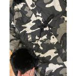 ASA Faux Fur Puffer Jacket Gray Camo Print Oversized Hooded Coat New Small Photo 2