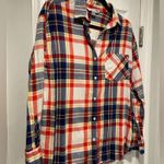 Old Navy  Size M The Boyfriend Shirt Blue Yellow Red Cotton Plaid Flannel Pocket Photo 2