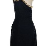 Trina Turk Black One Shoulder Mini Dress Womens 2 Wood Bead Classic Summer Vaca Photo 0