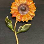 Vintage Enamel Sunflower Brooch Orange Photo 1
