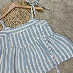 Old Navy Tie Shoulder Striped Smocked Babydoll Cami Swing Blouse Blue White L Photo 12