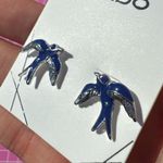 ALDO  spring swallow Blue Silver Enamel Bird Earrings studs Photo 3