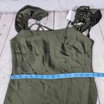 Social Bridesmaids Olive Green Satin Ruffle Flutter Sleeve Maxi Dress XS 8219‎ Photo 8