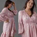 Anthropologie NWT $168 Pink Jolene Jacquard Mini Puffed Sleeve V-Neck Dress SP Photo 2