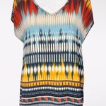 One World  Multicolor Boho V Neck Blouse Size Small Photo 0