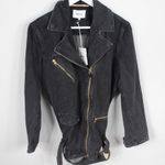 Nanushka Charcoal Black Cite Oversized Denim Belted Moto Biker Jacket Size XS Photo 6