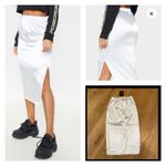 Pretty Little Thing - Silver Satin Side Split Midi Skirt in SIlver Photo 1