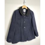 Just Ruby Women's Blue Pea Coat Jacket with Black Collar Size L Photo 2