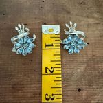 1950s Vintage Coro Rhinestone Earrings Light Pastel Blue Rhinestone Flowers Fanf Photo 7