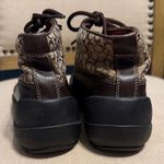 Coach  “Dianne” Brown and Black Monogram Lace-Up Boots, Size 8M Photo 2