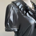 BCBGMAXAZRIA New Women’s  Silky Tailored Satin Ruffled Collard Dressy Blouse Photo 3