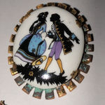 Flawed Vintage CZ Rhinestone Ceramic Cameo Starburst Bird Brooches Gold Photo 5