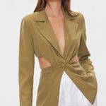 Forever 21 Cigar Brown Tan V Neck Plunging Cutout Buttoned Blazer Jacket Top Photo 1