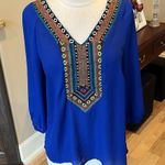 West 36th Top Royal Blue Shirt Silky Embroidered Womens M Size M Photo 0