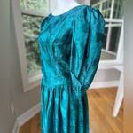 Vintage Emerald Green Floral Satin Basque Waist Floor Length Gown Dress Sz 11/12 Blue Photo 7