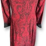 Vintage 90s Maxi Column Coat Dress Silk Red Paisley Long Sleeve Mandarin Collar Size 8 Photo 6