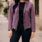 Dialogue Vintage 90s Y2K  Suede Leather Fringe Open Jacket Purple Small Photo 0
