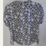 Allison Taylor Women Black White Circles Top Size XL Ruffle Front Puffed Sleeve  Photo 1