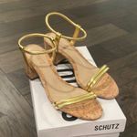 Schutz NIB  Gimenez Gold Metallic Stretch Heel Sandals Sz 7.5 Photo 2