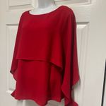 DKNY Red Long-Sleeve Crewneck Cape Blouse Photo 6
