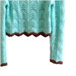 Urban Outfitters  Crochet Knit Cropped Top Size Medium Teal Brown Trim Boho Photo 4
