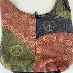 Rising International Embroidered Peace Sign Patchwork Boho Hobo Bag Photo 3