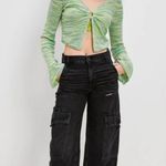 American Eagle AE Bell Sleeve Ring-Front Long Sleeve Sweater Size Small Green Knit Photo 8