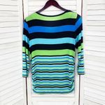Ruby Rd. Beaded Neckline Striped Shirt Teal Lime Black Small Blue Photo 7