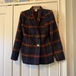 CAbi Checkmate Blue & Orange Plaid Double Breasted Textured Blazer Jacket Small Photo 2