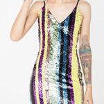 L'ATISTE L’ATISTE NEW rainbow striped sequin v-neck mini dress size large women’s Photo 0