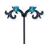 Aquamarine Glass RhinestoneSquare Silver Plated Costume Pierced Stud Earrings‎ Blue Photo 1