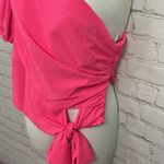 Amanda Uprichard  neon pink one shoulder asymmetric top tie waist Small preppy Photo 5