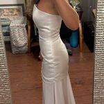 Bridal White Satin Strapless Dress with Shear Chiffon Underlay and Scarf with Pearl Beading Size 4 Photo 6