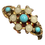 Vintage AVON Turquoise Bead and Seed Pearl Ring Silver Teal Blue Costume Jewelry Photo 0
