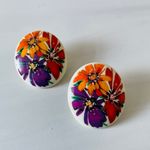 Avon Passion Flower Earrings Purple Orange Red Flowers Floral Photo 0