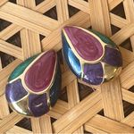 Vintage Clip On Earrings 80’s Gold Enamel Teardrop Pear Photo 1