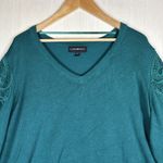 Lane Bryant  Sweater Womens Plus 22/24 Emerald Green Embroidered V Neck Photo 1