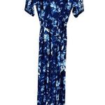 Venus Blue Floral Print Cold Shoulder V Neck Tie Waist Jumpsuit Large Photo 0
