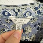Lucky Brand Blue Floral Print Lace Up Neckline Boho Blouse Women’s L Cap Sleeve Photo 3