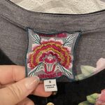 Johnny Was Janie Shirt Womens Small Black Floral Bird Print Henley Tunic Top Photo 2