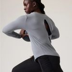 Athleta  Grey Micro Rib Eyelet Back Long Sleeve Top Photo 1