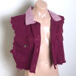 EnChanté Cropped Raw Hem Vest Gingham Maroon Plum Purple Size L Photo 0