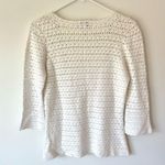 Gap  White Linen Cotton Crochet Knit Shirt 3/4 Length Bell Sleeve Square Neck Photo 6