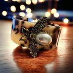 Amrita Singh  Resin Bee Cuff Faux Tortoise Gold Tone Bug Faux Pearl 6.5 Photo 0