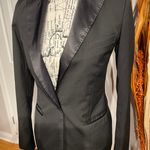 H&M Vintage Y2k Tuxedo Satin Blazer Rave Work Preppy Formal Evening Fit Flare One Button Photo 0
