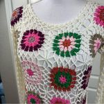 Debut  Women’s Crochet Multi Colored Bohemian Festival Cropped Blouse Size XS Photo 2