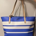 Kate Spade  Ryan Blue and White striped open top tote Photo 0