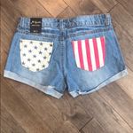 Cuffed Denim Shorts American Flag Blue Photo 4