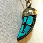 Tibetan brass mosaic Horn Pendant necklace Gold Photo 2
